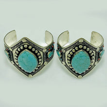 Load image into Gallery viewer, Handmade Turquoise Stone Statement Cuff Bracelet
