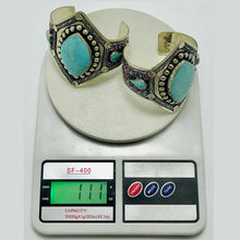 Load image into Gallery viewer, Handmade Turquoise Stone Statement Cuff Bracelet
