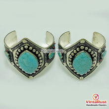 Load image into Gallery viewer, Handmade Turquoise Stone Statement Cuff Bracelet
