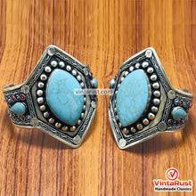 Load image into Gallery viewer, Handmade Turquoise Stone Statement Cuff Bracelet
