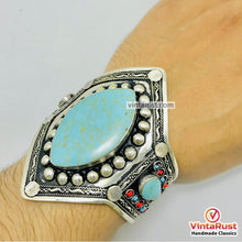 Load image into Gallery viewer, Handmade Turquoise Stone Statement Cuff Bracelet
