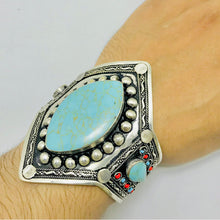 Load image into Gallery viewer, Handmade Turquoise Stone Statement Cuff Bracelet
