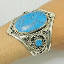 Load image into Gallery viewer, Handmade Turquoise Stone Wide Cuff Bracelet
