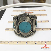 Load image into Gallery viewer, Vintage Kuchi Turquoise Stone Cuff Bracelet
