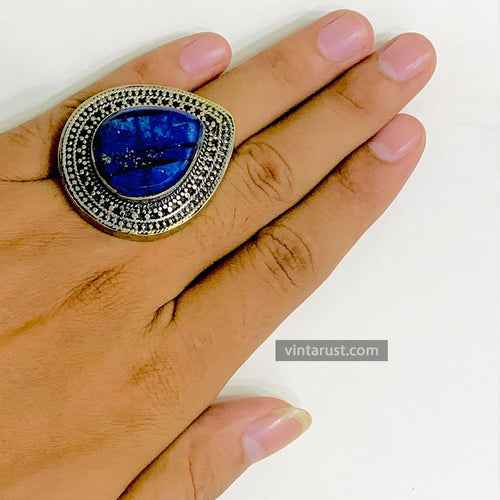 Handmade Lapis Lazuli Water Drop Stone Ring