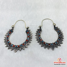 Load image into Gallery viewer, Handmade Vintage Silver Hoop Boho Earrings
