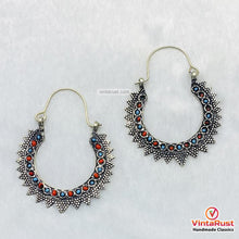 Load image into Gallery viewer, Handmade Vintage Silver Hoop Boho Earrings
