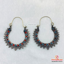 Load image into Gallery viewer, Handmade Vintage Silver Hoop Boho Earrings
