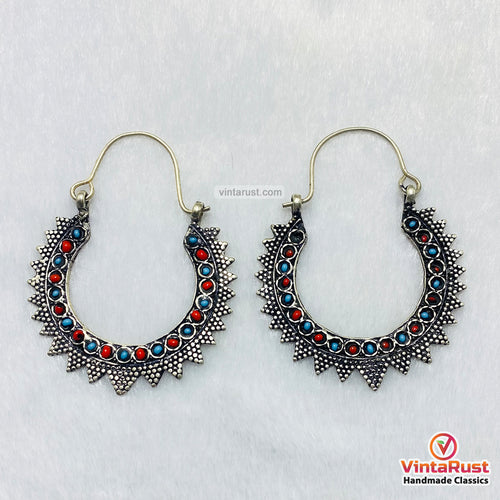 Handmade Vintage Silver Hoop Boho Earrings