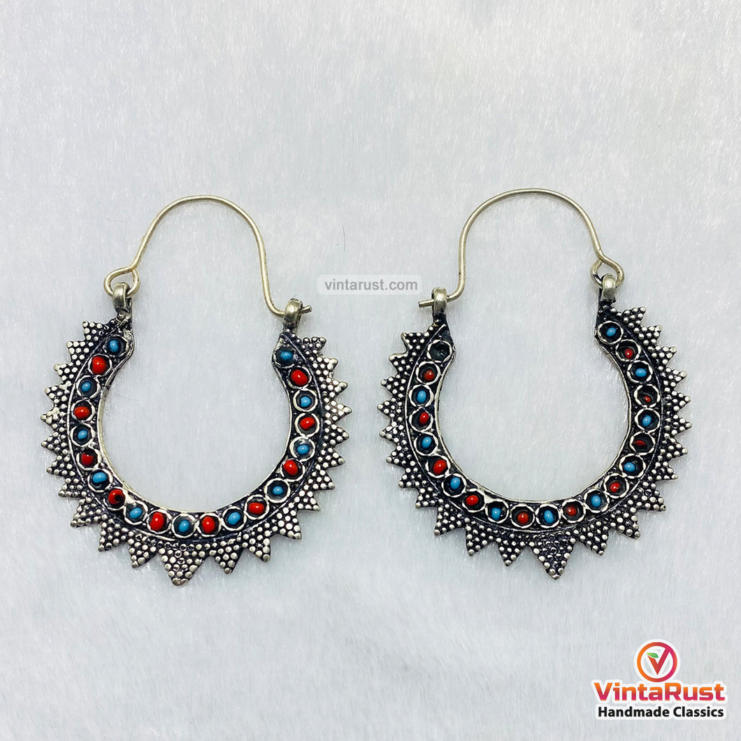 Handmade Vintage Silver Hoop Boho Earrings