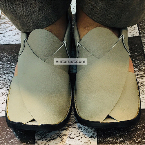Handmade White Ethnic Peshawari Men's Shoes