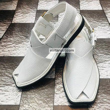 Load image into Gallery viewer, Handmade White Stylish Dotted Kaptaan Chappal
