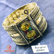 Load image into Gallery viewer, Vintage Gypsy Cuff Bracelet With Yellow Glass Stones
