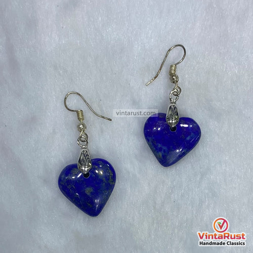 Heart Shaped Lapis Lazuli Drop Earrings