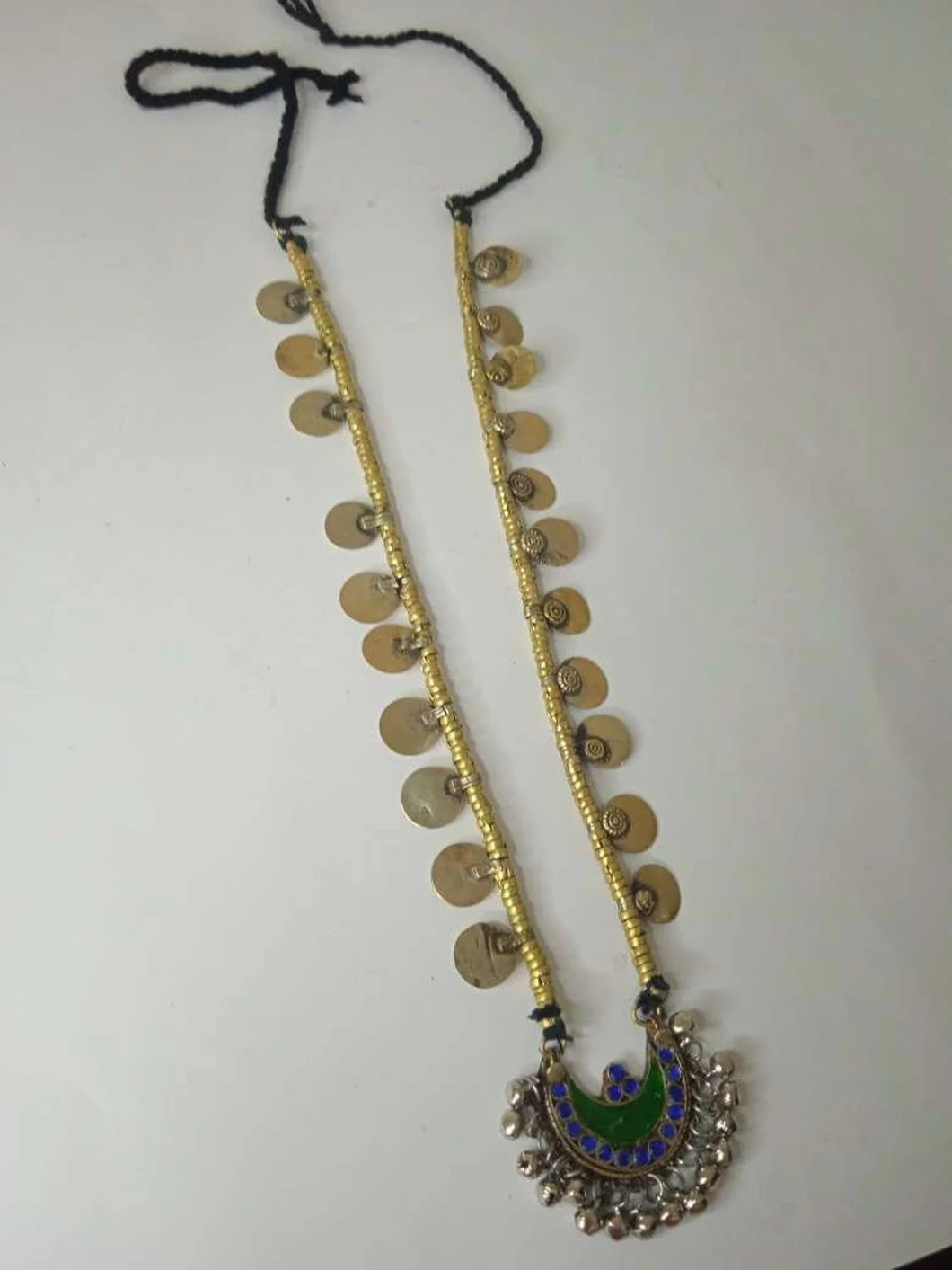 Vintage Afghan Long Mala With Metal And Wooden Beads