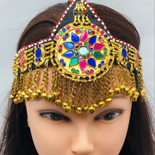 Load image into Gallery viewer, Golden Tribal Matha Patti With Glass Stones
