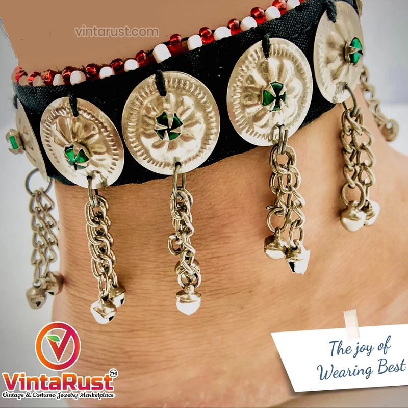Tribal Glass Stones Anklets With Bells