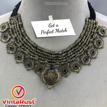 Load image into Gallery viewer, Vintage Multilayer Coins Necklace With Blue Glass Stones
