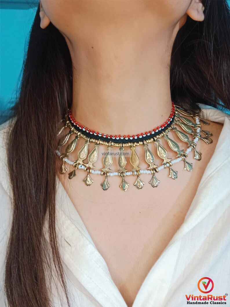 Vintage Tribal Boho Bib Choker  Necklace