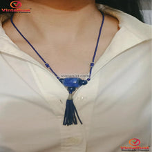 Load image into Gallery viewer, Handmade Lapis Blue Beaded Necklace with Tassel
