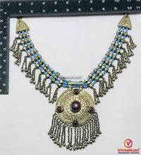 Load image into Gallery viewer, Silver Kuchi Big Pendant Necklace, Nomadic Boho Necklace With Dangling Bells
