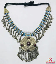 Load image into Gallery viewer, Silver Kuchi Big Pendant Necklace, Nomadic Boho Necklace With Dangling Bells
