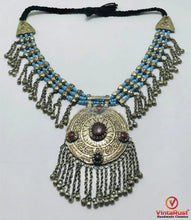 Load image into Gallery viewer, Silver Kuchi Big Pendant Necklace, Nomadic Boho Necklace With Dangling Bells
