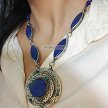 Load image into Gallery viewer, Lapis Lazuli  Stone Pendants Necklace with Earrings
