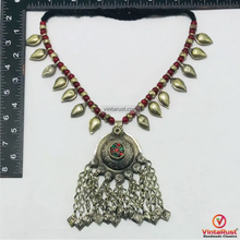 Load image into Gallery viewer, Handmade Tribal Necklace with Red &amp; Gold Beads
