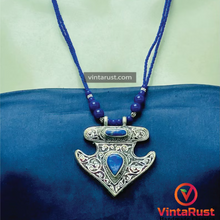 Load image into Gallery viewer, Handmade Lapis Lazuli Necklace with Silver Blue Stone Ring
