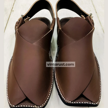 Load image into Gallery viewer, Dark Brown Handmade Leather Peshawari Men&#39;s Chappal
