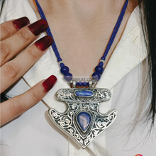 Load image into Gallery viewer, Handmade Lapis Lazuli Necklace with Silver Blue Stone Ring
