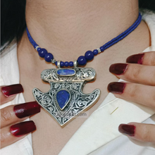 Load image into Gallery viewer, Handmade Lapis Lazuli Necklace with Silver Blue Stone Ring
