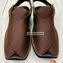Load image into Gallery viewer, Dark Brown Handmade Leather Peshawari Men&#39;s Chappal
