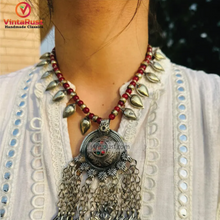 Load image into Gallery viewer, Handmade Tribal Necklace with Red &amp; Gold Beads
