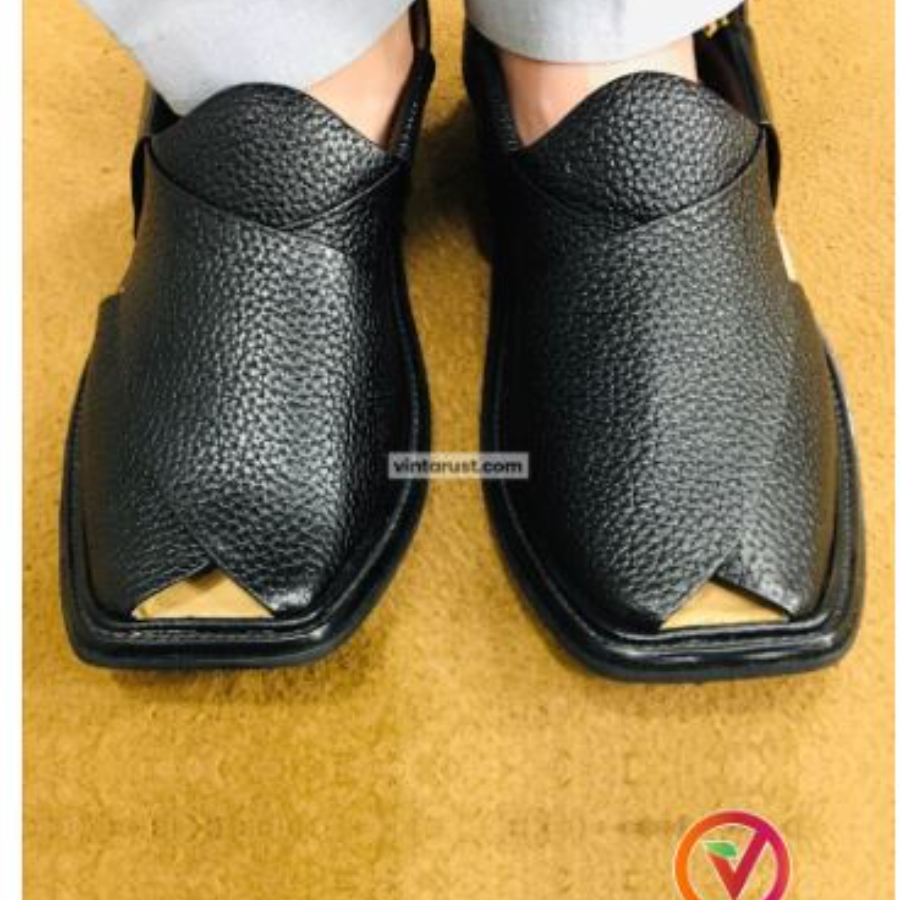 Black Textured Handcrafted Peshawari Men's Chappal