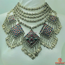 Load image into Gallery viewer, Vintage Beaded Necklace, Kashmiri Necklace with Dangling Pendants
