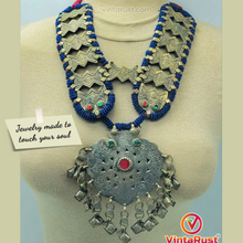 Load image into Gallery viewer, Blue Beaded Turkmen Vintage Massive Pendant Necklace
