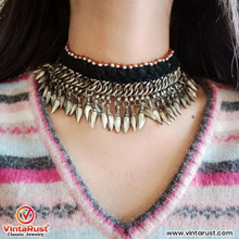 Load image into Gallery viewer, Tribal Choker Necklace with Silver Metal Heart Beads
