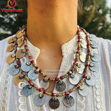 Load image into Gallery viewer, Multilayer Red Beaded Coin Boho Necklace
