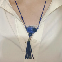 Load image into Gallery viewer, Handmade Lapis Blue Beaded Necklace with Tassel
