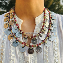 Load image into Gallery viewer, Multilayer Red Beaded Coin Boho Necklace
