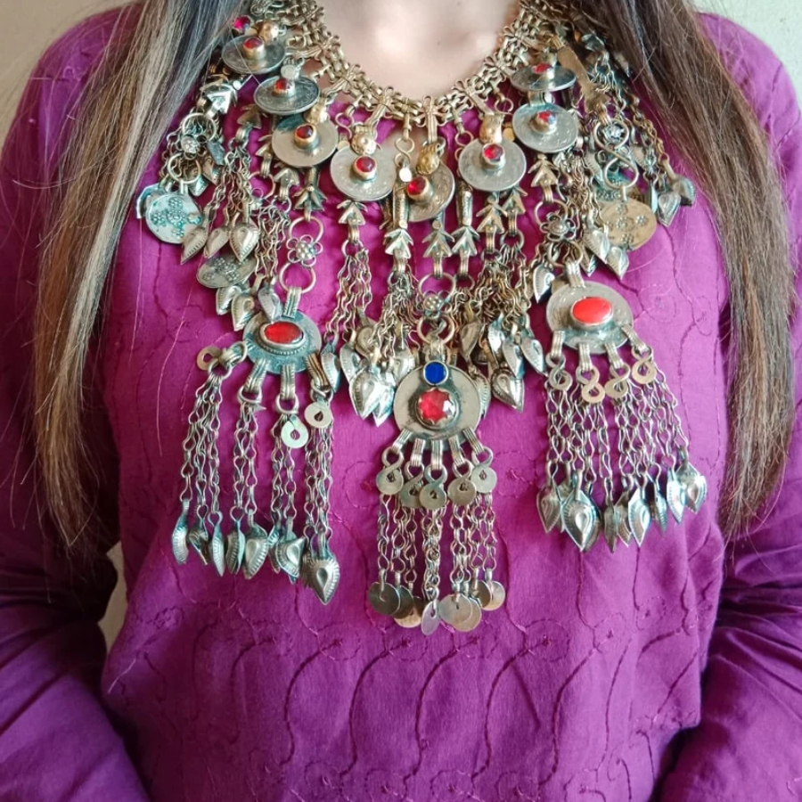 Antique Silver Kuchi Tribal Bib Necklace