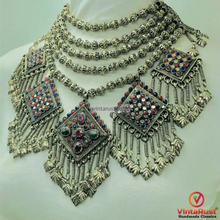 Load image into Gallery viewer, Vintage Beaded Necklace, Kashmiri Necklace with Dangling Pendants
