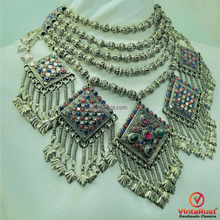 Load image into Gallery viewer, Vintage Beaded Necklace, Kashmiri Necklace with Dangling Pendants
