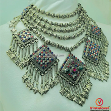 Load image into Gallery viewer, Vintage Beaded Necklace, Kashmiri Necklace with Dangling Pendants
