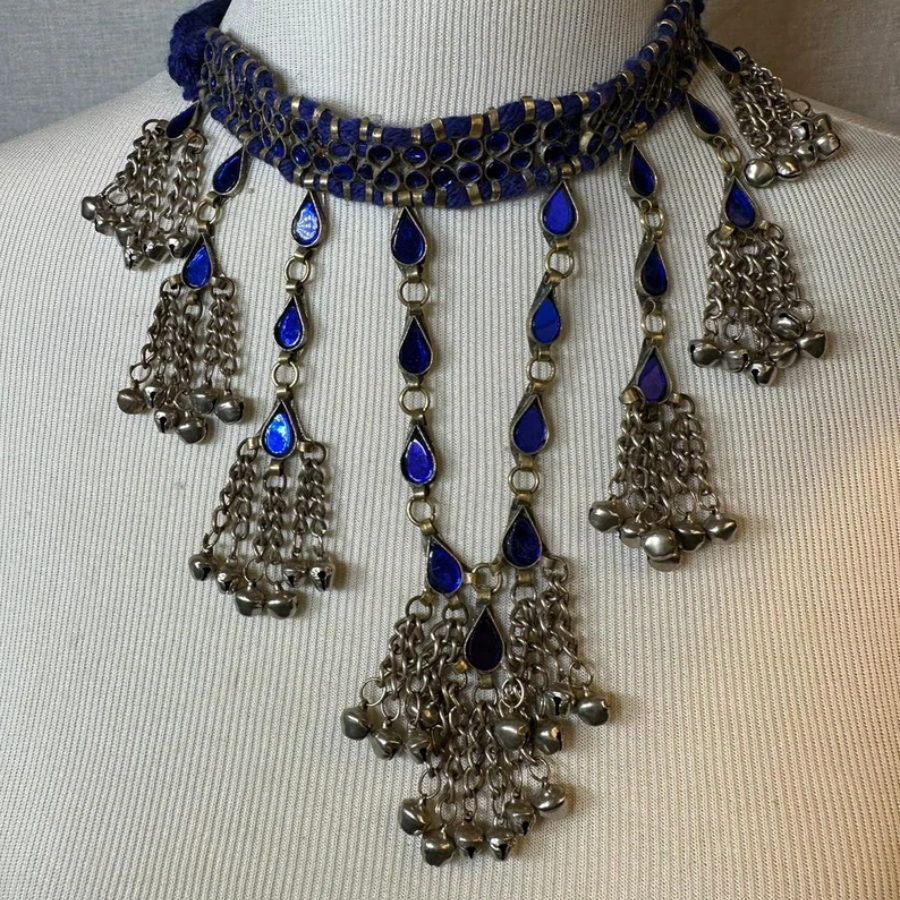 Handmade Tribal Blue Mirror Choker Necklace