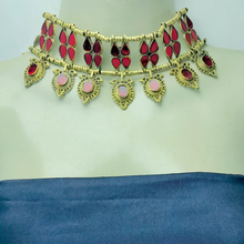 Load image into Gallery viewer, Red and Blue Glass Stones Collar Choker Necklace
