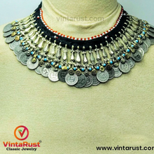 Load image into Gallery viewer, Boho Choker Necklace With Beads and Vintage Coins
