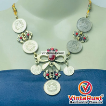 Load image into Gallery viewer, Handmade Vintage Coins Tribal Choker With Stone
